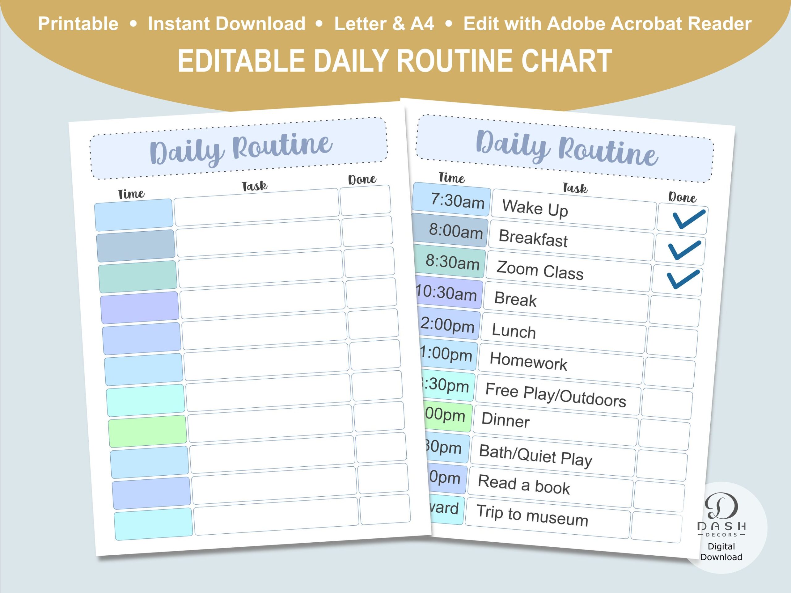 Editable Daily Routine Chart - Printable - Dash Decors