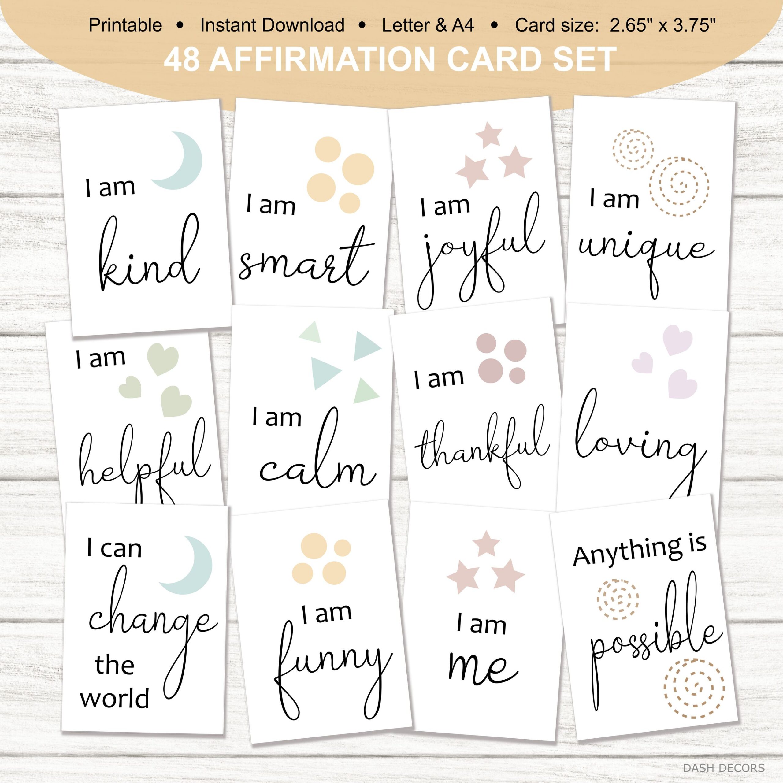 Simple Affirmation Cards Set - Set of 48 - Printable - Dash Decors